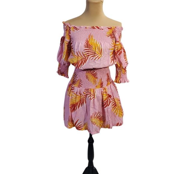 The sang mini Print ruffle off shoulder  Summer Coquette dress size  Medium - Picture 1 of 12